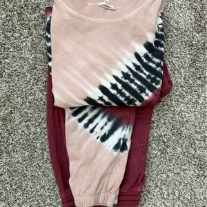 Tie-Dye Sweatshirt and Burgundy Joggers Set